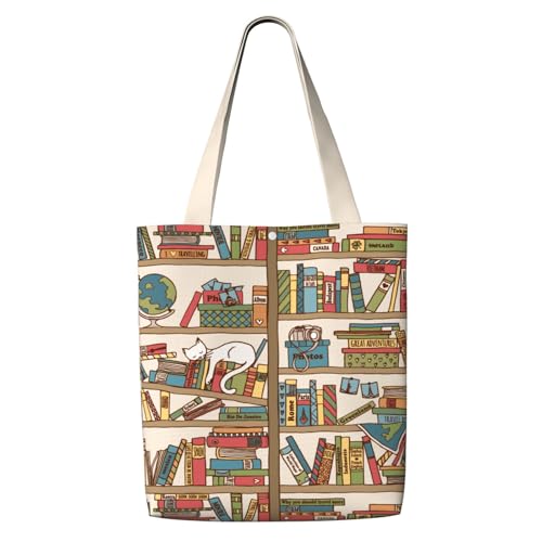MOLAIGIN Canvas-Tragetasche, ästhetisch, für Damen, wiederverwendbare Tragetasche, Schultertaschen für Urlaub, Shopping, Arbeit, Lebensmittel, Bücherregal Katzenbuch, Einheitsgröße MOLAIGIN Canvas-Tragetasche, ästhetisch, für Damen, wiederverwendbare Tragetasche, Schultertaschen für Urlaub, Shopping, Arbeit, Lebensmittel, Bücherregal Katzenbuch, Einheitsgröße von MOLAIGIN