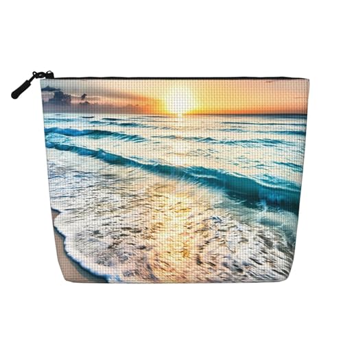 MOLAIGIN Kosmetiktasche für Damen, Reise-Make-up-Tasche, Kulturbeutel mit Reißverschluss, große Kapazität, ästhetische Etuis, Strand Ozean Sonnenuntergang Landschaft, Einheitsgröße von MOLAIGIN