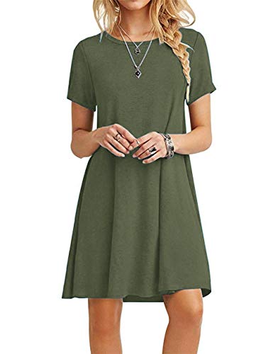 MOLERANI Damen Sommerkleider Casual T-Shirt Kurzarm Strandkleid Loose Swing Damen Kleid (S, Armeegrün) von MOLERANI