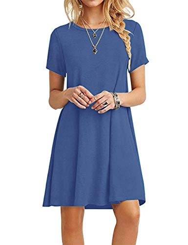 MOLERANI Damen Sommerkleider Casual T-Shirt Kurzarm Strandkleid Loose Swing Damen Kleid (S, Beja Blau) von MOLERANI