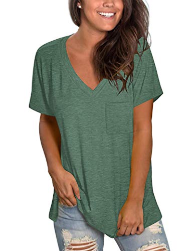 MOLERANI Basic T-Shirts für Frauen Kurzarm Loose Fit T-Shirts Flowy Tops Blusen Grün M. von MOLERANI