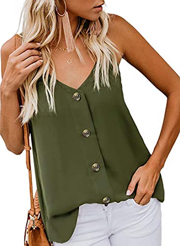 MOLERANI Damen Button Down V-Ausschnitt Riemchen Tanktops Lose lässige ärmellose Hemden Blusen (2XL, Armeegrün) von MOLERANI