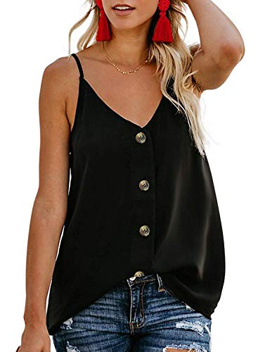 MOLERANI Damen Button Down V-Ausschnitt Riemchen Tanktops Lose lässige ärmellose Hemden Blusen (S, Schwarz) von MOLERANI