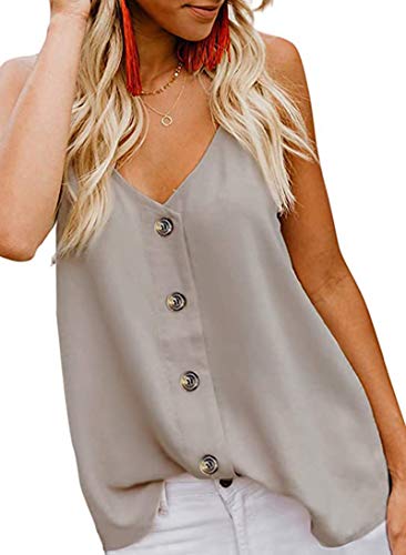 MOLERANI Damen Button Down V Neck Strappy Tank Tops Loose Casual Sleeveless Shirts Blouses (L, Aprikose) von MOLERANI