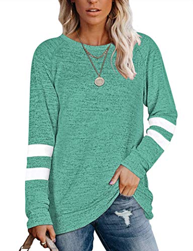 MOLERANI Damen Einfarbig Sweatshirts Leichte Pullover Langarm Freizeittops Cosy Green L von MOLERANI