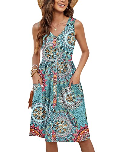 MOLERANI Damen Floral Work Casual Kleider Boho Sun Dress(Print Grün,M) von MOLERANI