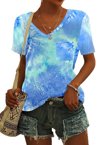 MOLERANI T-Shirts für Frauen V-Ausschnitt Sommer T-Shirts Kurzarm Leichte Waves M von MOLERANI