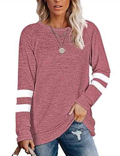 MOLERANI Damen Langarm Rundhals Freizeit T Shirts Blusen Sweatshirts Tunika Tops mit Tasche (2XL, Rot) von MOLERANI