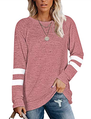 MOLERANI Damen Langarm Rundhals Freizeit T Shirts Blusen Sweatshirts Tunika Tops mit Tasche (L, Ziegelstein) von MOLERANI