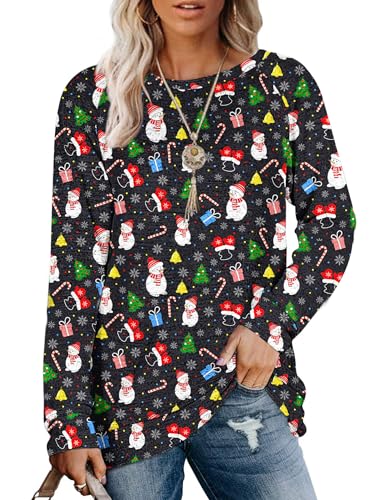MOLERANI Sweatshirt Damen Langarmshirt Rundhals Oversize Pullover Oberteile Freizeit T Shirts für Herbst Winter (M, Weihnachten Kleine Elemente) von MOLERANI