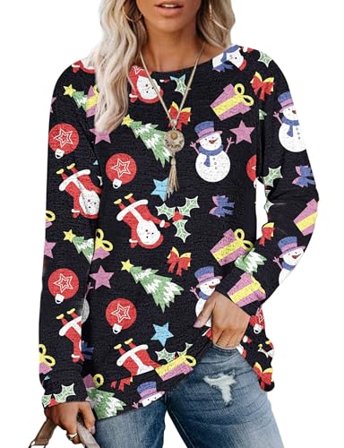 MOLERANI Sweatshirt Damen Langarmshirt Rundhals Oversize Pullover Oberteile Freizeit T Shirts für Herbst Winter (S, Weihnachts-Schneemann) von MOLERANI