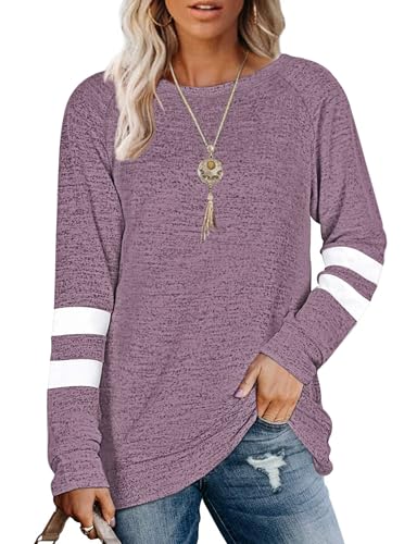 MOLERANI Damen Langarm Rundhals Freizeit T Shirts Blusen Sweatshirts Tunika Tops mit Tasche violett S von MOLERANI