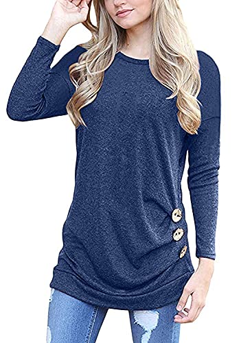 MOLERANI Damen Langarm T-Shirt Leicht Pullover Lose Langarmshirt Tunika Oberteile Casual Bluse Rundhals Tops Dunkelblau DE 42-44 L von MOLERANI