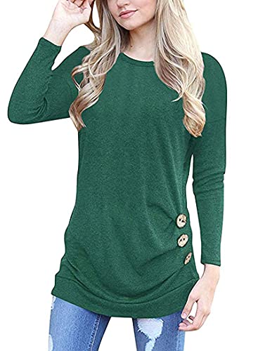 MOLERANI Damen Langarm T-Shirt Leicht Pullover Lose Langarmshirt Tunika Oberteile Casual Bluse Rundhals Tops Grün DE 34-36 S von MOLERANI