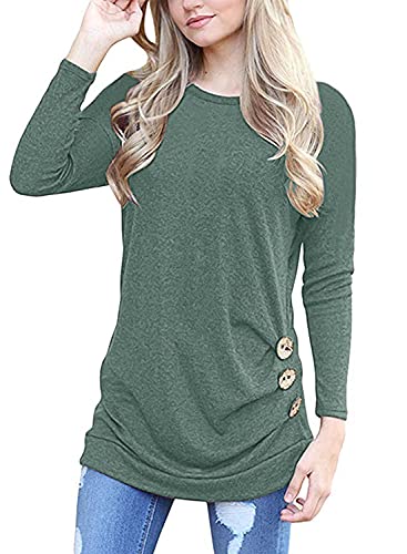 MOLERANI Damen Langarm T-Shirt Leicht Pullover Lose Langarmshirt Tunika Oberteile Casual Bluse Rundhals Tops Hellgrün DE 38-40 M von MOLERANI