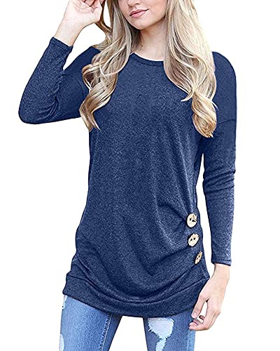 MOLERANI Damen Langarm T-Shirt Leicht Pullover Lose Langarmshirt Tunika Oberteile Casual Bluse Rundhals Tops Navy blau DE 42-44 L von MOLERANI