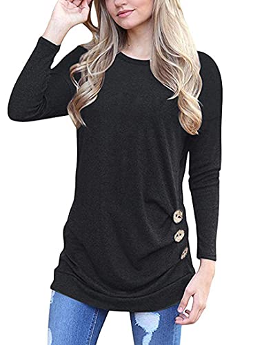 MOLERANI Damen Langarm T-Shirt Leicht Pullover Lose Langarmshirt Tunika Oberteile Casual Bluse Rundhals Tops Schwarz DE 42-44 L von MOLERANI