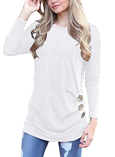 MOLERANI Damen Langarm T-Shirt Leicht Pullover Lose Langarmshirt Tunika Oberteile Casual Bluse Rundhals Tops Weiß DE 42-44 L von MOLERANI