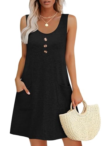 MOLERANI Damen Sommerkleider Ärmellos Kleid mit Rundhalsausschnitt Lässig Locker Midikleid mit Taschen eisenhaltig S von MOLERANI