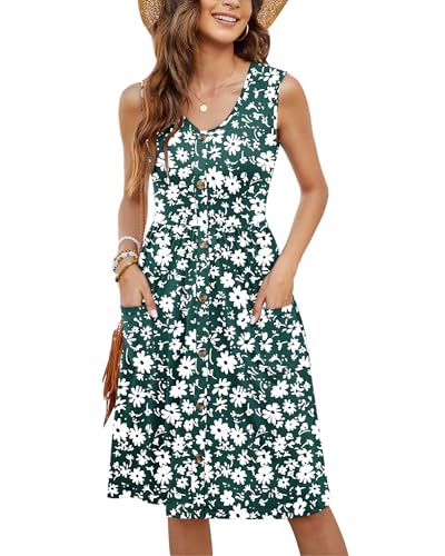 MOLERANI Damen Sommerkleider Ärmellos Lässig Locker Swing T-Shirt Button-Down Midikleid mit Taschen Grüne Diät 2XL von MOLERANI