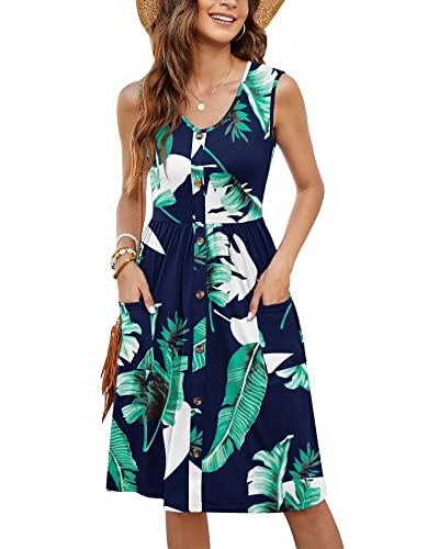 MOLERANI Bedruckte Trägerkleider für Damen Blumen Lässig Lockeres Sommer Midi Kleid Schwimmkleid(Druck Blau,S) von MOLERANI