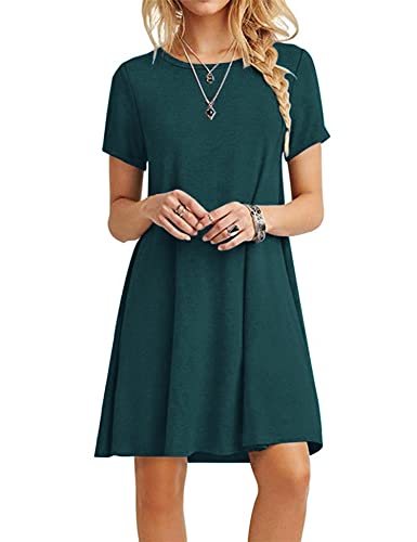 MOLERANI Damen Sommerkleider Casual T-Shirt Kurzarm Strandkleid Loose Swing Damen Kleid (2XL, Dunkelgrün) von MOLERANI