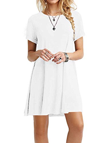 MOLERANI Damen Sommerkleider Casual T-Shirt Kurzarm Strandkleid Loose Swing Damen Kleid (2XL, Weiß) von MOLERANI