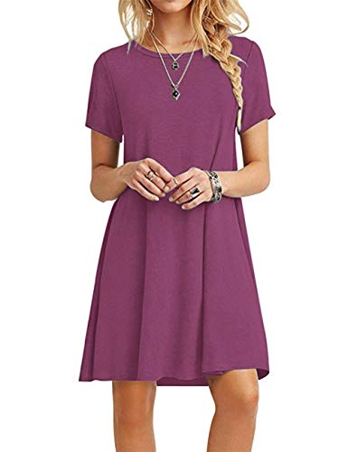 MOLERANI Damen Sommerkleider Casual T-Shirt Kurzarm Strandkleid Loose Swing Damen Kleid (M, Mauve) von MOLERANI