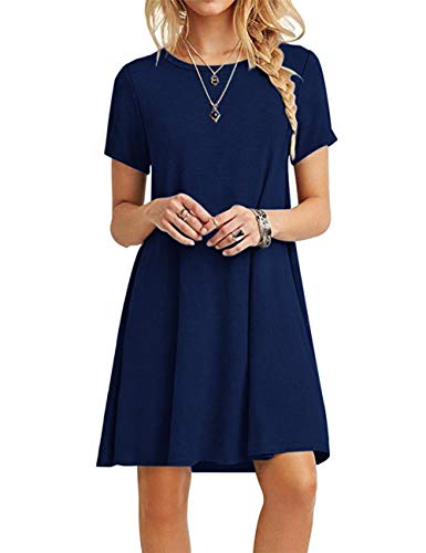 MOLERANI Damen Sommerkleider Casual T-Shirt Kurzarm Strandkleid Loose Swing Damen Kleid (M, Navy blau) von MOLERANI