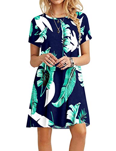 MOLERANI Damen Sommerkleider Casual T-Shirt Kurzarm Strandkleid Loose Swing Damenkleid Print Blau L von MOLERANI