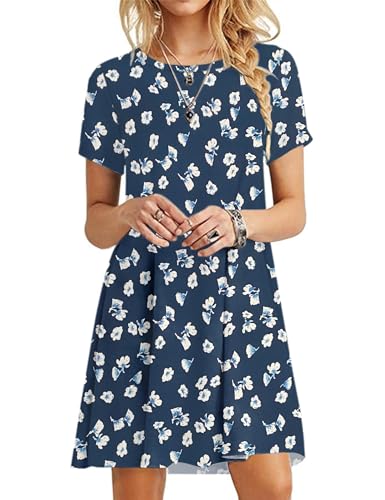 MOLERANI Damen Sommerkleider T-Shirt Kurzarm Strandkleid Casual Loose Swing Damenkleid Floral Marine XL von MOLERANI