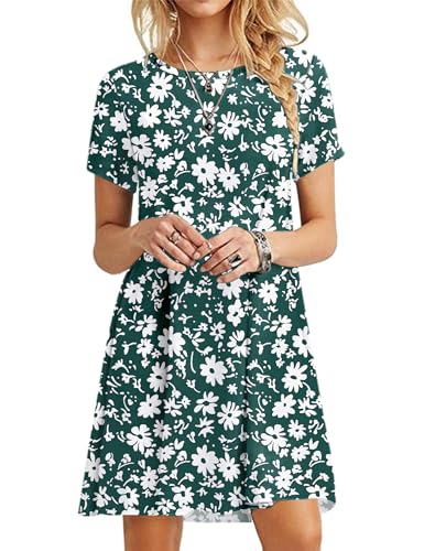 MOLERANI Damen Sommerkleider T-Shirt Kurzarm Strandkleid Casual Loose Swing Damenkleid Green Diasy S von MOLERANI