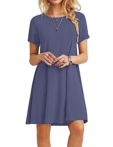MOLERANI Damen Sommerkleider T-Shirt Kurzarm Strandkleid Casual Loose Swing Damenkleid Lila Grau M von MOLERANI