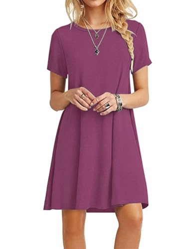 MOLERANI Damen Sommerkleider T-Shirt Kurzarm Strandkleid Casual Loose Swing Damenkleid Mauve XL von MOLERANI
