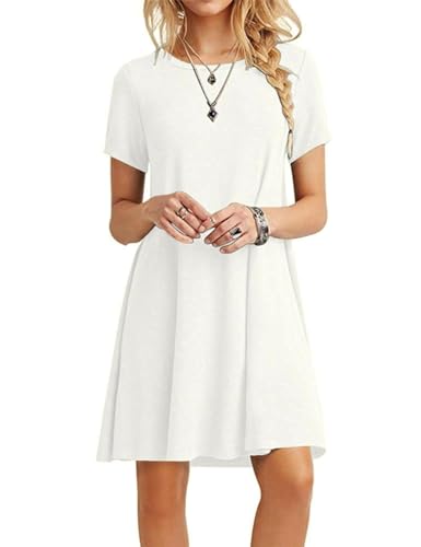 MOLERANI Damen Sommerkleider T-Shirt Kurzarm Strandkleid Casual Loose Swing Damenkleid Weiß M von MOLERANI