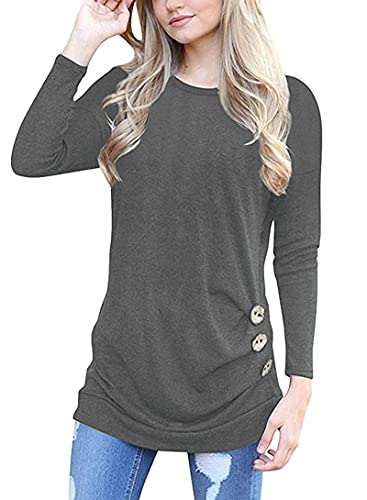 MOLERANI Damen Langarm T-Shirt Leicht Pullover Lose Langarmshirt Tunika Oberteile Casual Bluse Rundhals Tops Grau DE 42-44 L von MOLERANI