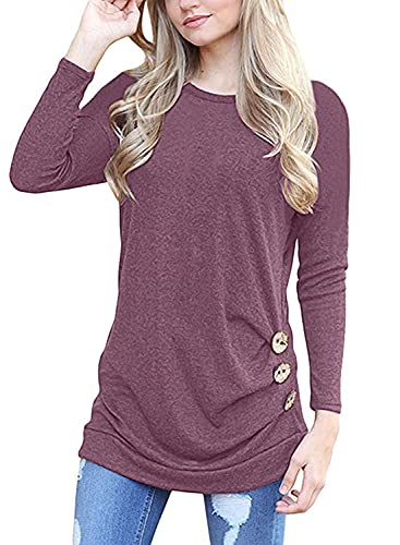 MOLERANI Damen Langarm T-Shirt Leicht Pullover Lose Langarmshirt Tunika Oberteile Casual Bluse Rundhals Tops Mauve DE 38-40 M von MOLERANI