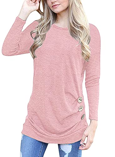 MOLERANI Damen Langarm T-Shirt Leicht Pullover Lose Langarmshirt Tunika Oberteile Casual Bluse Rundhals Tops Hell-Pink DE 34-36 S von MOLERANI