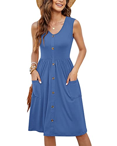 MOLERANI Damen V-Ausschnitt Button-Down-Skaterkleid mit Taschen (Beja Blue,XL) von MOLERANI