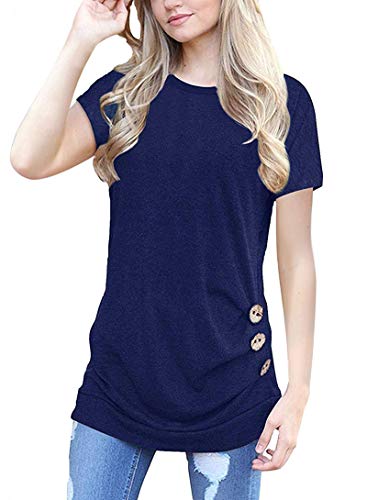 MOLERANI Damen lässige Kurzarm-Tunika-T-Shirt mit rundem Hals und Lockerem Tunika-Oberteil (dunkelblau, S) von MOLERANI