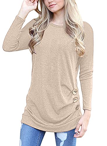 MOLERANI Damen Langarm T-Shirt Leicht Pullover Lose Langarmshirt Tunika Oberteile Casual Bluse Rundhals Tops Aprikose DE 38-40 M von MOLERANI