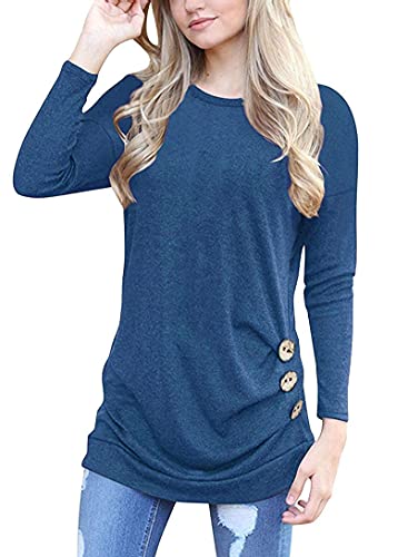 MOLERANI Damen Langarm T-Shirt Leicht Pullover Lose Langarmshirt Tunika Oberteile Casual Bluse Rundhals Tops Blau DE 34-36 S von MOLERANI