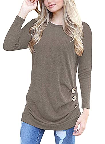 MOLERANI Damen Langarm T-Shirt Leicht Pullover Lose Langarmshirt Tunika Oberteile Casual Bluse Rundhals Tops Braun DE 34-36 S von MOLERANI