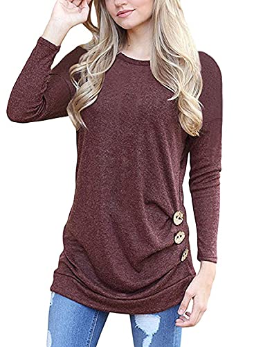 MOLERANI Damen Langarm T-Shirt Leicht Pullover Lose Langarmshirt Tunika Oberteile Casual Bluse Rundhals Tops Burgund DE 34-36 S von MOLERANI