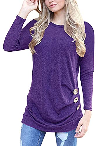 MOLERANI Damen Langarm T-Shirt Leicht Pullover Lose Langarmshirt Tunika Oberteile Casual Bluse Rundhals Tops Violett DE 38-40 M von MOLERANI