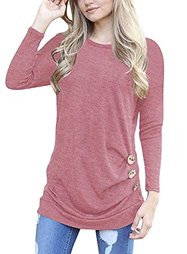 MOLERANI Damen Langarm T-Shirt Leicht Pullover Lose Langarmshirt Tunika Oberteile Casual Bluse Rundhals Tops Rosa DE 38-40 M von MOLERANI