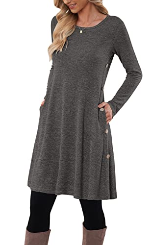 MOLERANI Pulloverkleid für Damen Langarmkleid Damen Knopf Lässiges Tunikakleid mit Taschen Dunkelgrau XL von MOLERANI