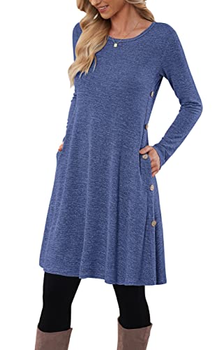 MOLERANI Pulloverkleid für Damen Langarmkleid Damen Knopf Lässiges Tunikakleid mit Taschen (Marineblau L) von MOLERANI