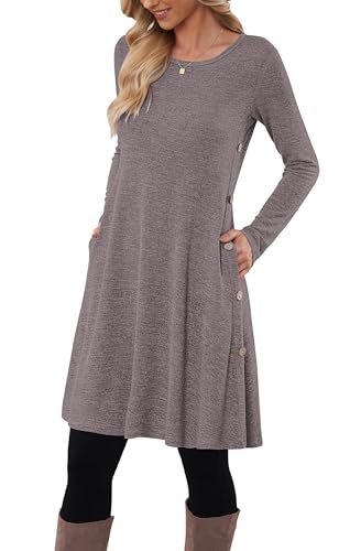 MOLERANI Pulloverkleid für Damen Langarmkleid Damen Knopf Lässiges Tunikakleid mit Taschen Schwarz Rosa XXL von MOLERANI