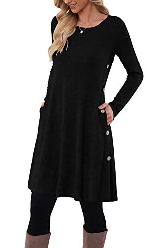MOLERANI Pulloverkleid für Damen Langarmkleid Damen Knopf Lässiges Tunikakleid mit Taschen Schwarz XL von MOLERANI